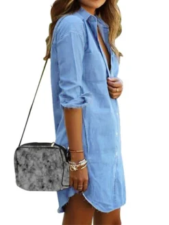 Women's Denim Dress Shirt Dress Shift Dress Mini Dress Outdoor Winter Dress Daily Cotton Denim Casual Shirt Collar Button Pocket Long Sleeve Summer Spring Fall 2023 Regular Fit Black Army Green Dark -HANs Plus Size Style Shop fdmjfn1653299660188