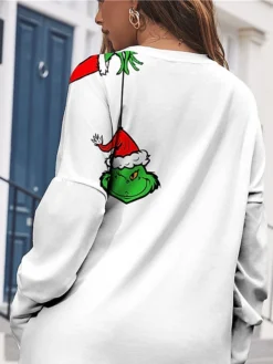 Women's Christmas Dress Sweatshirt Dress Mini Dress Warm Fashion Outdoor Christmas Holiday Crew Neck Pocket Print Print Monster Loose Fit White S M L XL XXL -HANs Plus Size Style Shop fettnn1697540861436