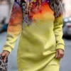 Women's Casual Dress Sweatshirt Dress Winter Dress Floral Print Crew Neck Mini Dress Fashion Streetwear Outdoor Daily Long Sleeve Loose Fit Yellow Pink Green Fall Winter S M L XL XXL