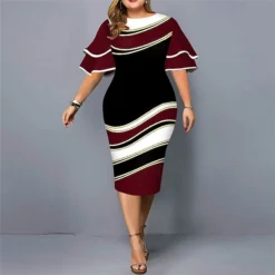 Women‘s Plus Size Curve Party Dress Color Block Crew Neck Print Short Sleeve Spring Fall Work Casual Prom Dress Knee Length Dress Casual Daily DressHomecoming Dress -HANs Plus Size Style Shop fhfifu1639471972138