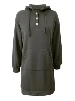 Women's Casual Dress Shift Dress Plain Dress Mini Dress Button Pocket Outdoor Street Daily Fashion Streetwear Hooded Long Sleeve 2023 Loose Fit Black Light Green Wine Color S M L XL XXL Size -HANs Plus Size Style Shop fhoqtp1692259885692
