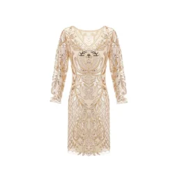 Women's Retro 1920s Sequin Dress Midi Dress Party Halloween Sequins Patchwork Leaf V Neck Long Sleeve Regular Fit Spring Fall 2023 Black Gold S M L XL -HANs Plus Size Style Shop fhtlni1692616076425