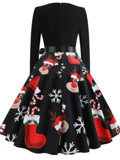 Women's Christmas Retro 1950s Vintage Dress Midi Dress Party Ruched Bow Fruit V Neck Long Sleeve Regular Fit Fall Winter 2023 Deep Green Black S M L XL -HANs Plus Size Style Shop fhuium1695363818826