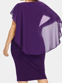 Women‘s Plus Size Curve Party Dress Solid Color Crew Neck Short Sleeve Fall Spring Elegant Prom Dress Midi Dress Formal Party Dress -HANs Plus Size Style Shop fhysvb1631263065552