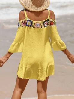 Women's Cover Up Beach Dress Beach Wear Mini Dress Ruffle Backless Ethnic Casual Floral Spaghetti Strap 3/4 Length Sleeve Loose Fit Outdoor Daily Black White 2023 Spring Summer One Size -HANs Plus Size Style Shop fiadcj1672903082695