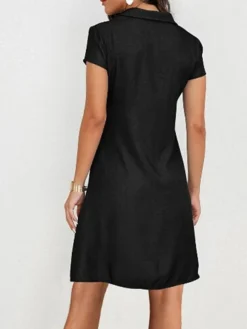 Women's Casual Dress Denim Shirt Dress Midi Dress Denim Classic Modern Outdoor Daily Vacation Shirt Collar Button Pocket Short Sleeve Spring Fall 2023 Loose Fit Black Navy Blue Blue Plain S M L XL 2XL -HANs Plus Size Style Shop fjhryy1686030496031