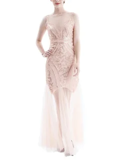 Women's Retro 1920s Sequin Dress Long Dress Maxi Dress Party Halloween Sequins Mesh Geometric Crewneck Sleeveless Regular Fit Spring Fall 2023 Black Pink S M L XL -HANs Plus Size Style Shop fjmndn1692947722925