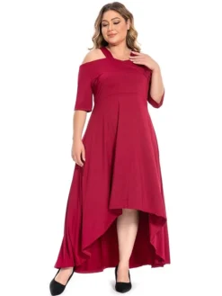 Women‘s Plus Size Curve Party Dress Swing Dress Formal Dress Solid Color Midi Dress Half Sleeve Hollow Out Plus High Low V Neck Elegant Party Black White Summer Spring L XL XXL 3XL 4XL -HANs Plus Size Style Shop fkdoyd1694769368355