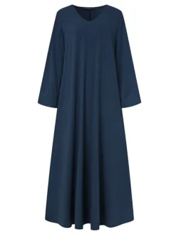 Women's Long Dress Maxi Dress Casual Dress Shift Dress Swing Dress Pure Color Casual Classic Daily Weekend Pocket Long Sleeve V Neck Dress Loose Fit Black Yellow Navy Blue Winter Fall S M L XL XXL -HANs Plus Size Style Shop fkfouo1672293423317