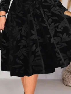 Women‘s Plus Size Curve Party Dress Velvet Dress Black Dress Swing Dress Leaf Midi Dress Long Sleeve V Neck Fashion Party Fall Winter XL XXL 3XL 4XL 5XL -HANs Plus Size Style Shop fktsvq1693905946435