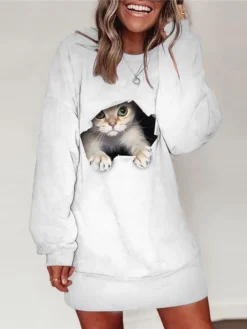 Women's Sweatshirt Dress T Shirt Dress Tee Dress Winter Dress Mini Dress Black White Long Sleeve Animal Print Fall Winter Round Neck Casual Fall Dress Loose Fit 2023 S M L XL XXL 3XL