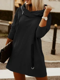 Women‘s Hoodie Dress Winter Dress Black Army Green Red Long Sleeve Pure Color Zipper Pocket Winter Fall Hooded Stylish Modern Mature Fall Dress 2022 S M L XL XXL 3XL 4XL 5XL -HANs Plus Size Style Shop flakue1664423546427