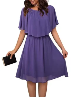 Women's Casual Dress Summer Dress Plain Dress Midi Dress Fake Two Piece Outdoor Street Daily Fashion Streetwear Crew Neck Short Sleeve 2023 Loose Fit Black White Wine Color S M L XL XXL Size -HANs Plus Size Style Shop flidor1689248929800