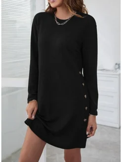 Women's Casual Dress T Shirt Dress Tee Dress Winter Dress Mini Dress Patchwork Button Daily Going Out Weekend Basic Elegant Crew Neck Long Sleeve Black Pink Grey Color S M L XL 2XL Size -HANs Plus Size Style Shop foroeo1691057856324