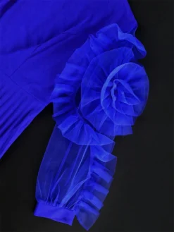 Women's Plus Size Curve Party Dress Formal Dress A Line Dress Plain Midi Dress Long Sleeve Pleated Ruffle Crew Neck Fashion Party Blue Fall Winter XL XXL 3XL 4XL -HANs Plus Size Style Shop fpjpcq1694425988548