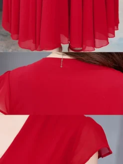 Women's Long Dress Maxi Dress Casual Dress Chiffon Dress Swing Dress Pure Color Casual Mature Outdoor Daily Date Ruched Short Sleeve V Neck Dress Regular Fit White Pink Red Summer Spring M L XL XXL -HANs Plus Size Style Shop fptfms1684489976161