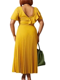 Women‘s Plus Size Curve Party Dress Solid Color V Neck Ruched Short Sleeve Fall Spring Work Prom Dress Maxi Long Dress Party Holiday Dress Ruffle -HANs Plus Size Style Shop fpulcz1648636997087