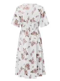 Women‘s Plus Size Curve Casual Dress A Line Dress Floral Dress Floral Midi Dress Short Sleeve Print V Neck Fashion Daily Black White Spring Summer L XL XXL 3XL -HANs Plus Size Style Shop frpnvi1672800360234