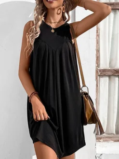 Women's Casual Dress Tank Dress Summer Dress Mini Dress Ruched Outdoor Daily Date Fashion Streetwear Crew Neck Sleeveless 2023 Regular Fit Black Wine Navy Blue Color S M L XL Size -HANs Plus Size Style Shop frwpyw1686045520096