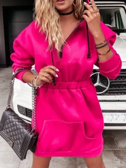 Women's Casual Dress Hoodie Dress Mini Dress Active Fashion Outdoor Going Out Weekend Hoodie Zipper Pocket Solid Color Loose Fit Black White Fuchsia S M L XL XXL -HANs Plus Size Style Shop fskpqf1695781029658