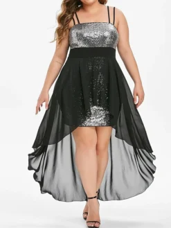 Women's Plus Size Prom Dress Party Dress Sequin Dress Long Dress Maxi Dress Black Wine Purple Sleeveless Pure Color Sequins Spring Fall Winter Spaghetti Strap Fashion Wedding Guest Birthday Evening -HANs Plus Size Style Shop ftyuoh1692177425968