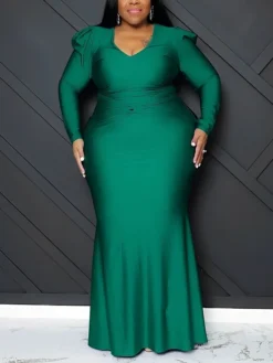Women‘s Plus Size Curve Party Dress Bodycon Solid Color Long Dress Maxi Dress Long Sleeve Ruched V Neck Elegant Party Camel Black Summer Spring XL XXL 3XL 4XL 5XL -HANs Plus Size Style Shop funmvc1677925415481