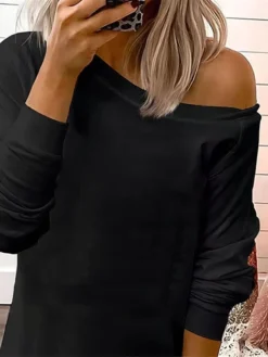 Women's Casual Dress Sweatshirt Dress Winter Dress Mini Dress Cold Shoulder Outdoor Street Daily Fashion Streetwear One Shoulder Long Sleeve 2023 Loose Fit Black Pink Color S M L XL Size -HANs Plus Size Style Shop fximqd1693987658030