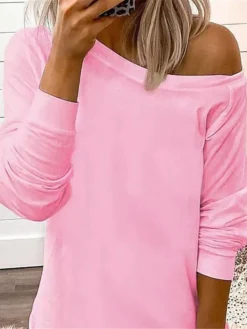 Women's Casual Dress Sweatshirt Dress Winter Dress Mini Dress Cold Shoulder Outdoor Street Daily Fashion Streetwear One Shoulder Long Sleeve 2023 Loose Fit Black Pink Color S M L XL Size -HANs Plus Size Style Shop fyankv1693987656901