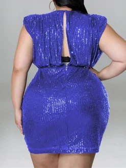 Women‘s Plus Size Curve Party Dress Solid Color V Neck Sequins Short Sleeve Spring Summer Sequins Prom Dress Short Mini Dress Party Back To School Dress Sequin Dress Homecoming Dress -HANs Plus Size Style Shop fypvcs1652866163338
