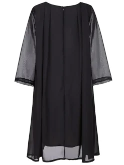 Women‘s Plus Size Curve Work Dress Chiffon Dress Swing Dress Fashion Midi Dress Layered Fake Two Piece Crew Neck 3/4 Length Sleeve Plain Regular Fit Black Red Navy Blue Summer Spring -HANs Plus Size Style Shop fzetsl1691042504195