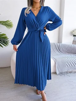 Women's Casual Dress Swing Dress Long Dress Maxi Dress Black Red Royal Blue Long Sleeve Pure Color Lace Up Spring Fall Winter V Neck Fashion 2023 S M L XL -HANs Plus Size Style Shop fzmcmr1670581798666