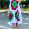 Women‘s Plus Size Curve Shirt Dress Casual Dress Shift Dress Floral Long Dress Maxi Dress Short Sleeve Plus High Low Print Shirt Collar Fashion Outdoor White Summer Spring L XL XXL 3XL