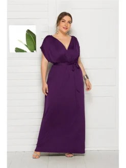 Women's Plus Size Party Dress Solid Color V Neck Short Sleeve Summer Spring Elegant Casual Prom Dress Maxi Long Dress Party Daily Dress -HANs Plus Size Style Shop gatbzf1597046642035