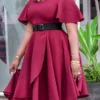 Women‘s Plus Size Curve Flattering Dresses Elegant Apple Shaped Dress Wedding Guest Work Dress Pure Color V Neck Ruffle Short Sleeve Spring Fall Work Knee Length Dress Going Out Work Dress