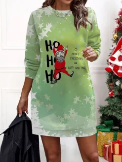 Women‘s Christmas Casual Dress Sweatshirt Dress Mini Dress Warm Fashion Outdoor Holiday Crew Neck Print Santa Claus Snowman Loose Fit Black Burgundy Green S M L XL XXL -HANs Plus Size Style Shop gblngt1695636047726