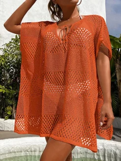 Women's Cover Up Beach Dress Beach Wear Mini Dress Hole Casualy Plain V Neck Short Sleeve Loose Fit Outdoor Daily Black White 2023 Spring Summer One Size -HANs Plus Size Style Shop gebphh1673338620978