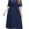 Women's Plus Size Party Dress Lace Dress Cocktail Dress Midi Dress Dark Blue Half Sleeve Pure Color Lace Fall Winter Autumn Crew Neck Fashion Winter Dress Wedding Guest Vacation 2023 XL XXL 3XL 4XL