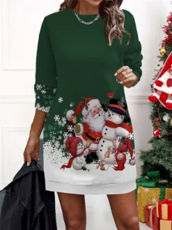 Women‘s Christmas Casual Dress Sweatshirt Dress Mini Dress Warm Fashion Outdoor Holiday Crew Neck Print Santa Claus Snowman Loose Fit Black Burgundy Green S M L XL XXL -HANs Plus Size Style Shop gegvys1694590956451