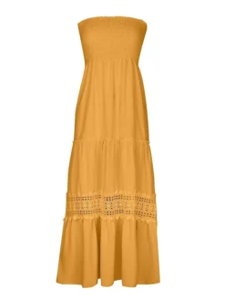 Women's Long Dress Maxi Dress Casual Dress Sheath Dress Swing Dress Pure Color Streetwear Casual Outdoor Holiday Date Ruched Patchwork Sleeveless Strapless Dress Slim Black White Yellow Summer Spring -HANs Plus Size Style Shop gelmgi1683083776708