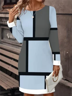 Women's Casual Dress Sweatshirt Dress Mini Dress Active Fashion Outdoor Holiday Vacation Crew Neck Print Geometric Loose Fit Pink Blue Orange S M L XL XXL -HANs Plus Size Style Shop gghqok1695194877149