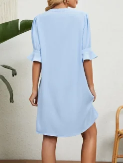 Women's Casual Dress Summer Dress Mini Dress Ruffle Daily Date Going Out Fashion Basic Split Neck Half Sleeve 2023 Loose Fit Black White Wine Color S M L XL XXL Size -HANs Plus Size Style Shop ggptey1686107236769