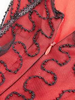 Women's Retro 1920s Fringe Dress Midi Dress Party Halloween Sequins Tassel Fringe Leaf V Neck Sleeveless Regular Fit Spring Fall 2023 Black Wine S M L XL -HANs Plus Size Style Shop ggthnn1692948660061