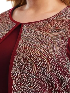 Women's Plus Size Curve Party Dress Cocktail Dress Sheath Dress Solid Color Midi Dress 3/4 Length Sleeve Patchwork Fake Two Piece Crew Neck Fashion Party Black Wine Fall Winter XL XXL 3XL 4XL 5XL -HANs Plus Size Style Shop ghgwof1695362731874