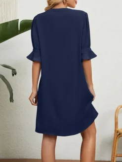 Women's Casual Dress Summer Dress Mini Dress Ruffle Daily Date Going Out Fashion Basic Split Neck Half Sleeve 2023 Loose Fit Black White Wine Color S M L XL XXL Size -HANs Plus Size Style Shop gieoos1686107249785
