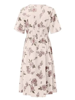 Women‘s Plus Size Curve Casual Dress A Line Dress Floral Dress Floral Midi Dress Short Sleeve Print V Neck Fashion Daily Black White Spring Summer L XL XXL 3XL -HANs Plus Size Style Shop gioqdr1672800362827