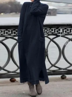 Women's Casual Dress Sweater Dress Sweatshirt Dress Maxi Long Dress Black Army Green Red Long Sleeve Pure Color Pocket Spring Fall Winter Crew Neck Fashion Vacation Fall Dress 2023 S M L XL XXL 3XL -HANs Plus Size Style Shop gipyxi1692863140197