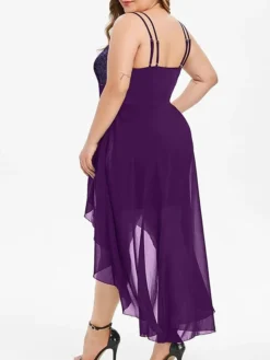 Women‘s Plus Size Curve Party Dress Sequin Dress Slip Dress Sequin Color Block Midi Dress Sleeveless Patchwork Plus High Low Strap Fashion Party Black Wine Summer Spring L XL XXL 3XL 4XL -HANs Plus Size Style Shop gjdqfw1678785659454