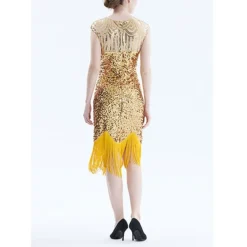 Women's Retro 1920s Fringe Dress Midi Dress Party Halloween Sequins Tassel Fringe Geometric Crewneck Sleeveless Regular Fit Spring Fall 2023 Black Pink S M L XL -HANs Plus Size Style Shop gkksgn1692856765461