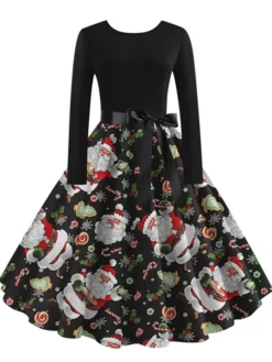 Women's ChristmasSkater DressKnee Length Dress Light Yellow Green White Light Red Dark Blue Red Long Sleeve Snowman Tree Snowflake Bow Print Fall Winter Crew Neck Vintage Party 2022 S -HANs Plus Size Style Shop gkuxfo1663151097962