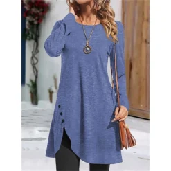 Women's Casual Dress Plain Dress Mini Dress Button Outdoor Daily Going Out Active Fashion Crew Neck Long Sleeve 2023 Regular Fit Black Pink Red Color S M L XL XXL Size -HANs Plus Size Style Shop glbdjn1694675775162